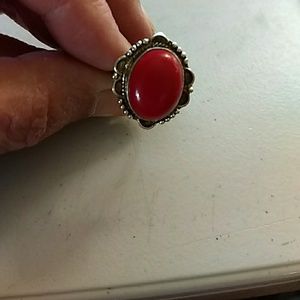 Size 6.5 red coral ring on Silver